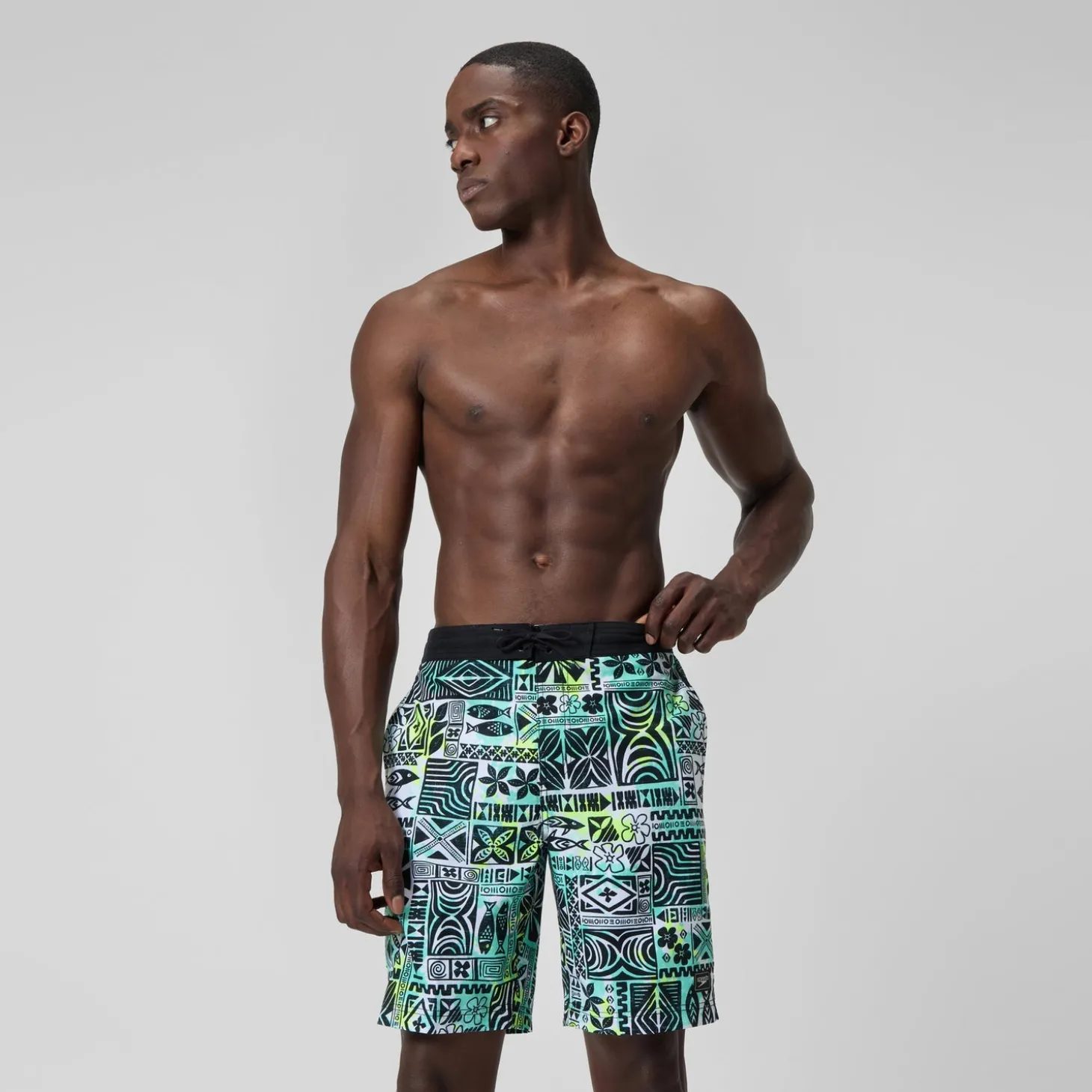 Short de bain Bondi imprimé 50 cm, hommes, noir/blanc
