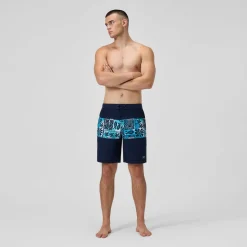 Short de bain Bondi imprimé 50 cm, hommes, bleu marine/bleu