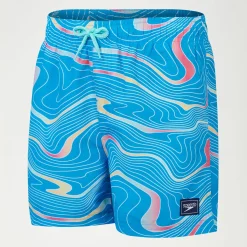Short de bain Garçon 33 cm imprimé numérique bleu
