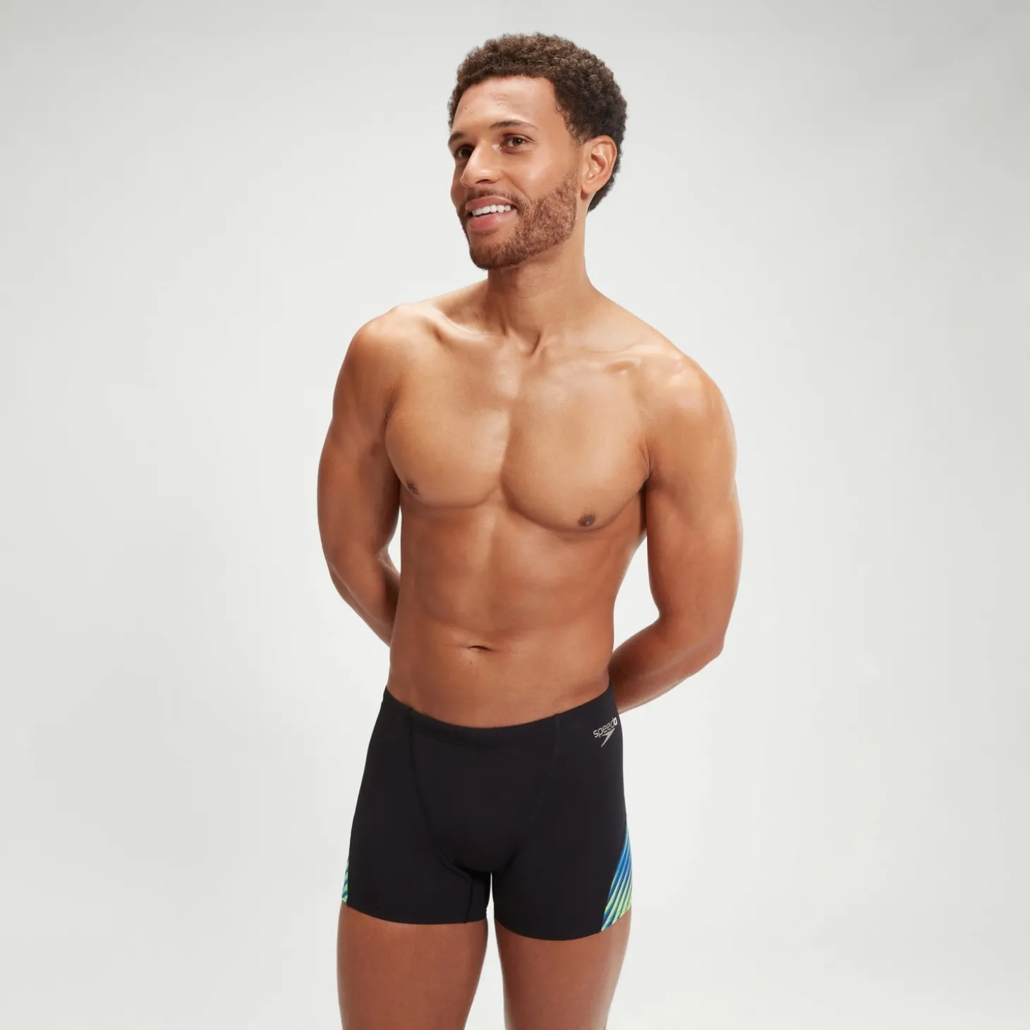 Short de bain homme coupe en V Allover Digital Noir/bleu