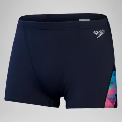 Short de bain Hommes coupe en V Allover Digital pour Hommes Bleu marine profond/Rouge sirène