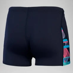 Short de bain Hommes coupe en V Allover Digital pour Hommes Bleu marine profond/Rouge sirène