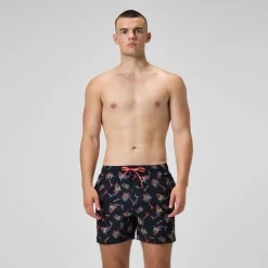 Short de bain Redondo Edge imprimé 40 cm, hommes, noir/orange