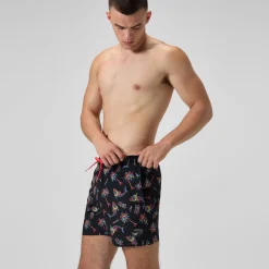 Short de bain Redondo Edge imprimé 40 cm, hommes, noir/orange