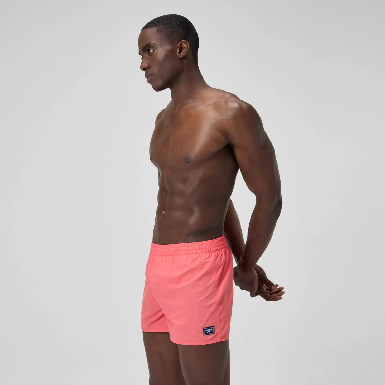 Short de bain Retro uni 33 cm, hommes, corail