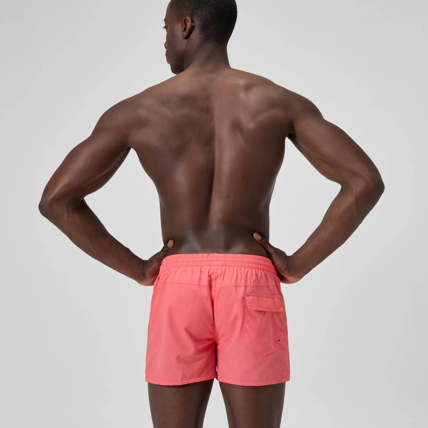 Short de bain Retro uni 33 cm, hommes, corail