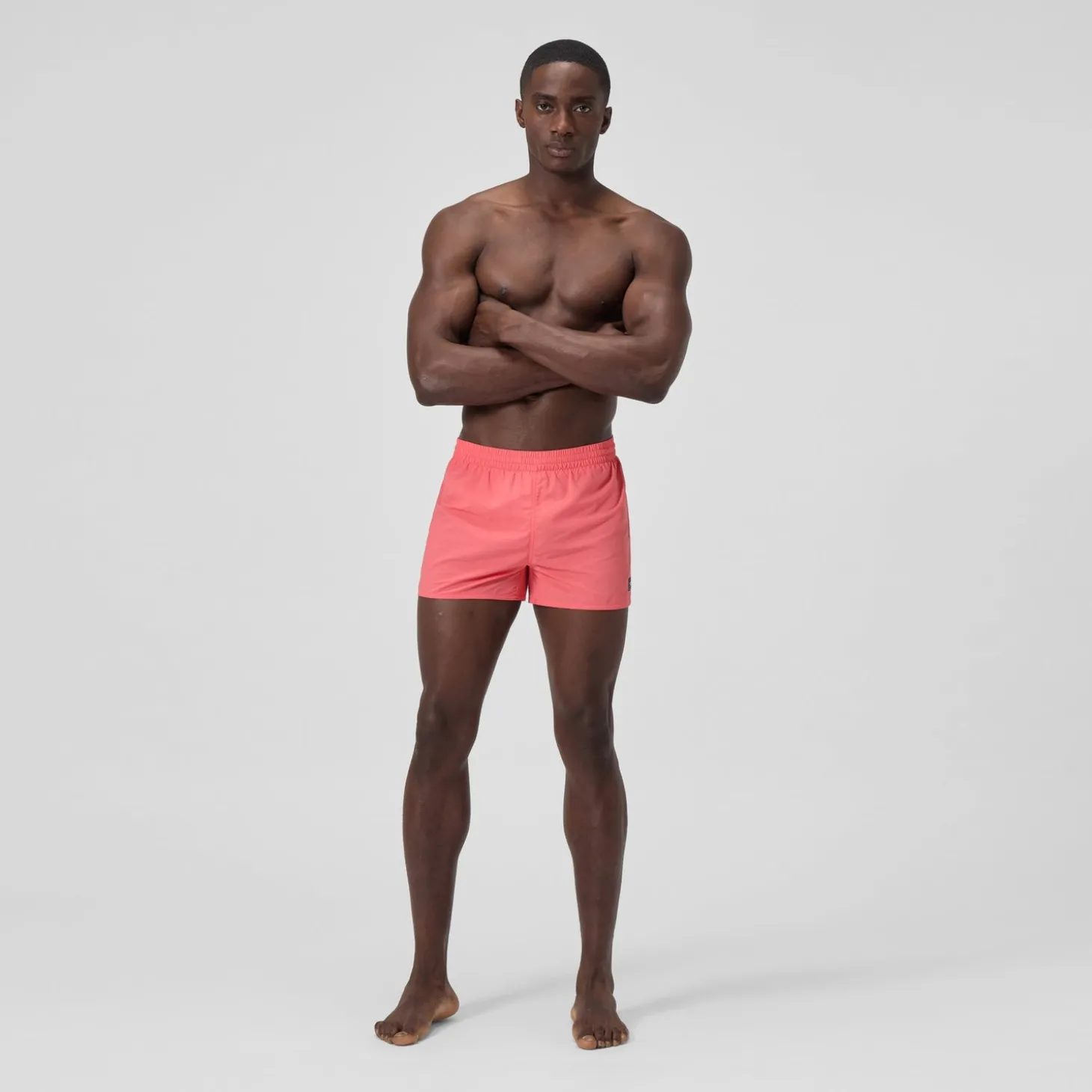 Short de bain Retro uni 33 cm, hommes, corail