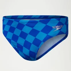Slip de bain Club Training garçon 6,5 cm Allover Digital Damier Bleu