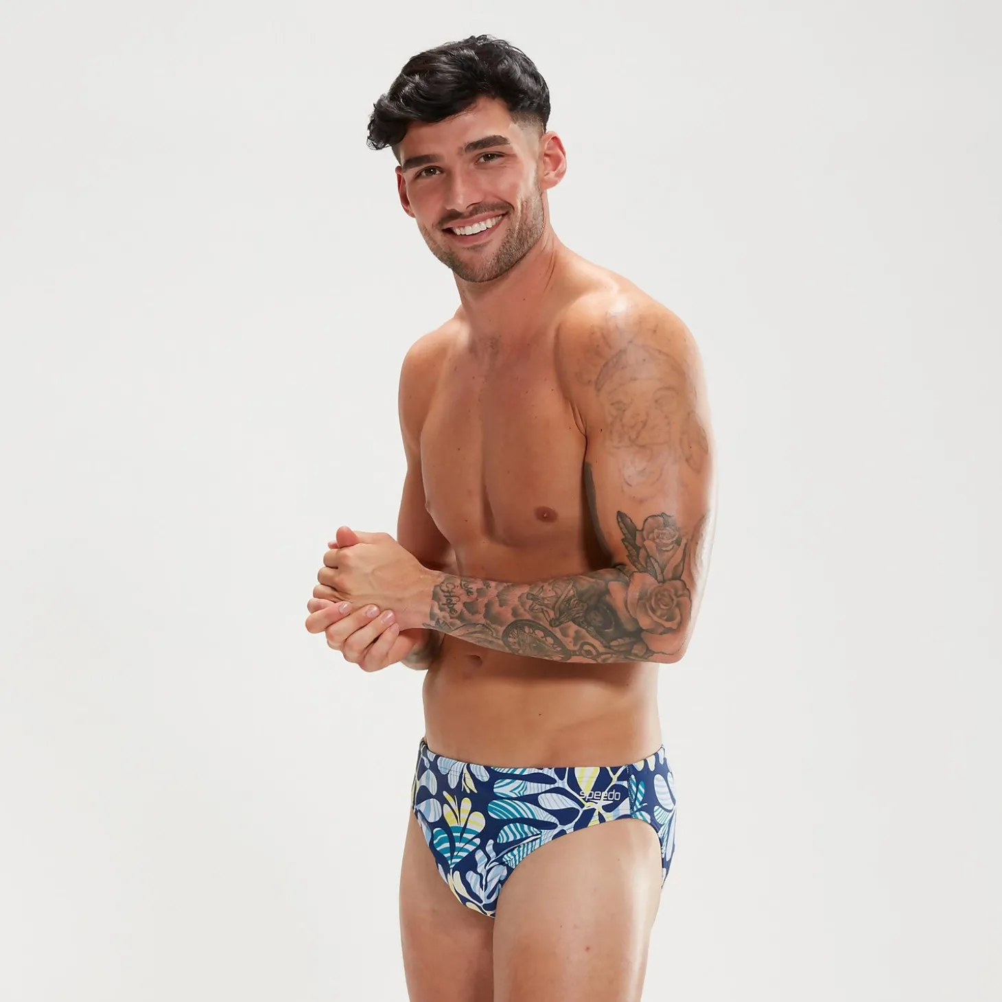 Slip de bain Homme Escape 5 cm bleu/blanc