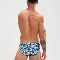 Slip de bain Homme Escape 5 cm bleu/blanc