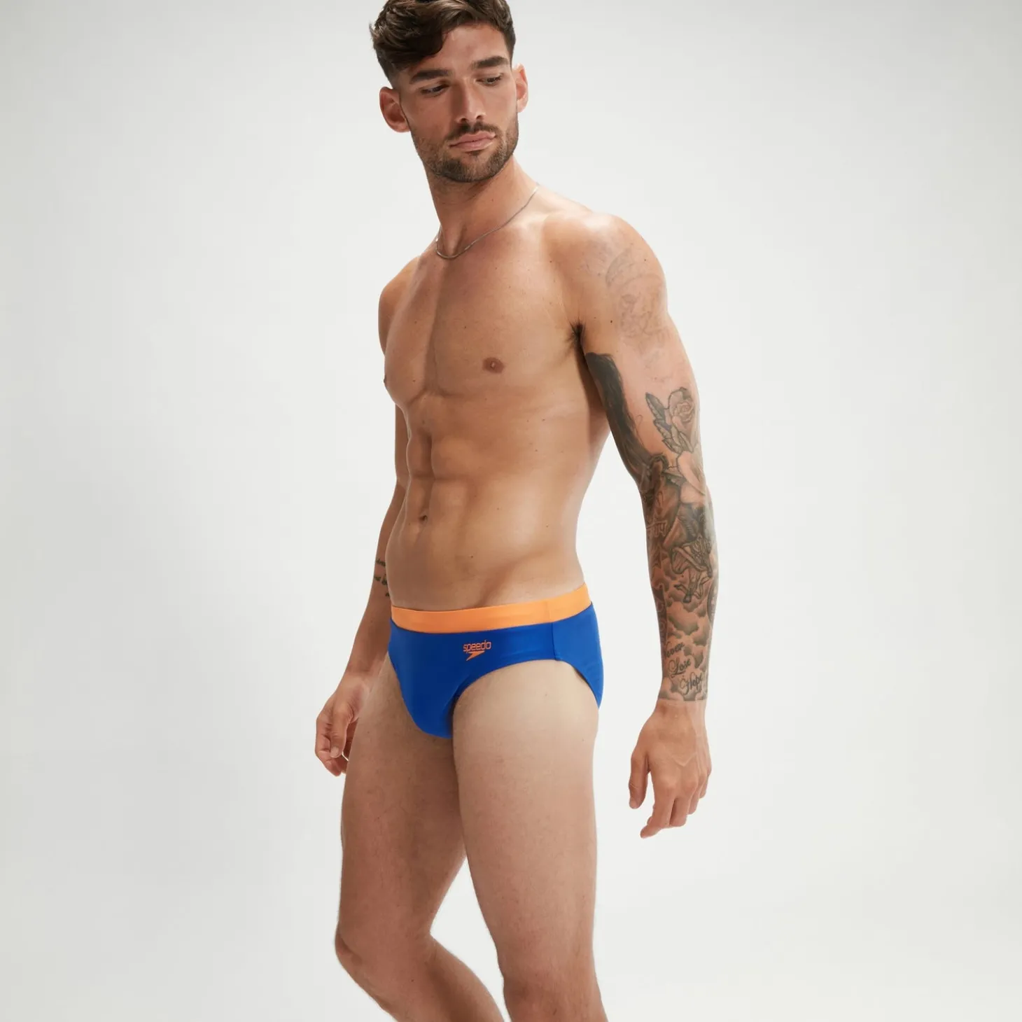 Slip de bain Homme Logo 7 cm bleu/orange