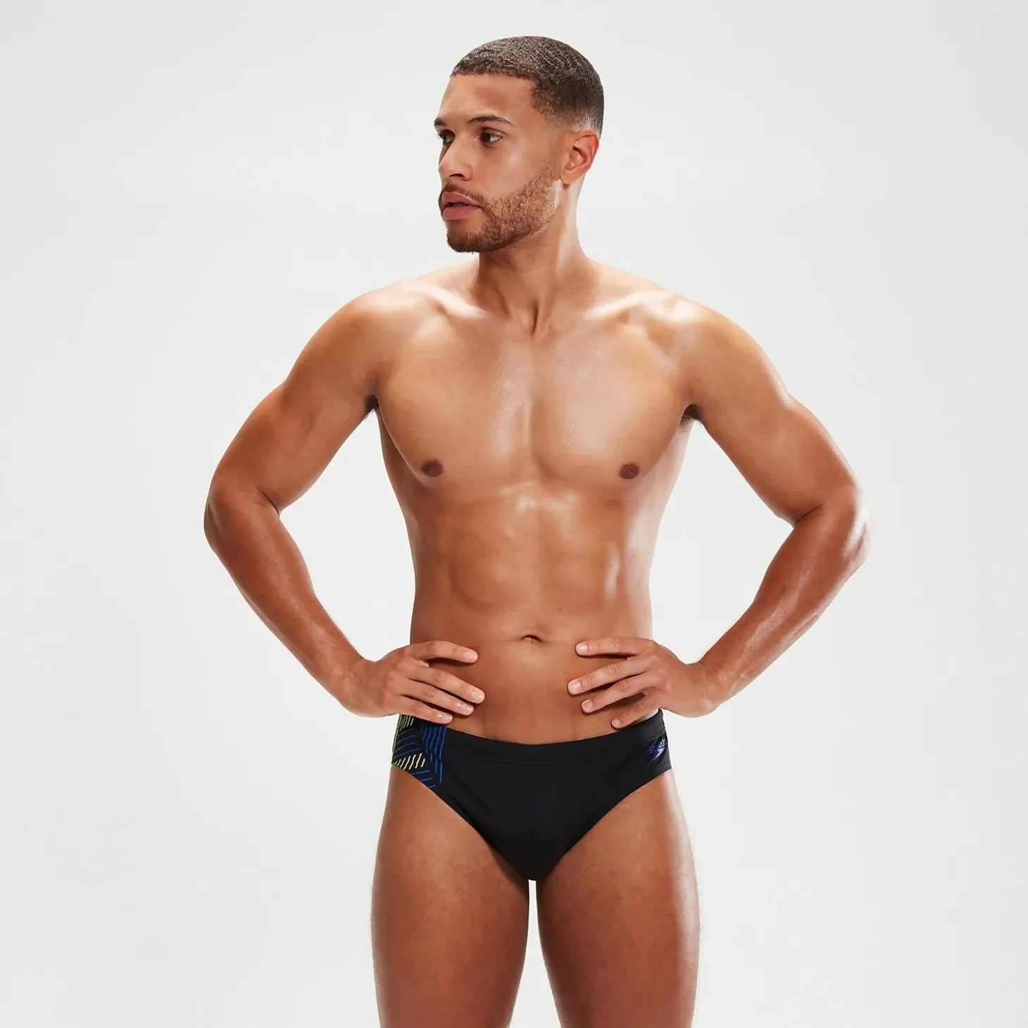 Slip de bain Homme Tech Panel 7 cm noir/bleu