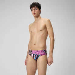 Slip de bain Hommes 8 cm Allover Digital pour Hommes Noir/Vert matcha/Rouge sirène