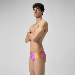 Slip de bain Hommes 8 cm Allover Digital pour Hommes Rose kiki/Jus de citron/Bleu picton
