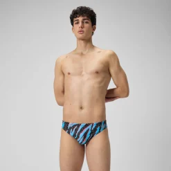 Slip de bain Hommes 5 cm Allover Digital pour Hommes Noir/Bleu picton/Rouge sirène