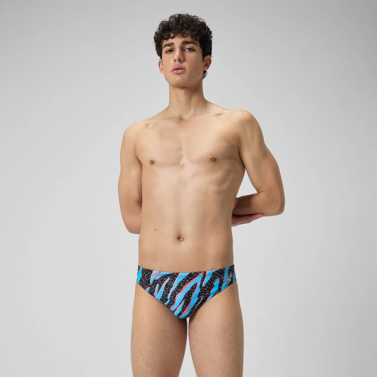 Slip de bain Hommes 5 cm Allover Digital pour Hommes Noir/Bleu picton/Rouge sirène