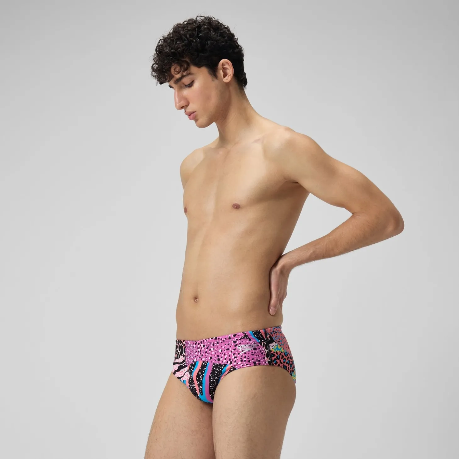 Slip de bain Hommes 8 cm Allover Digital pour Hommes Noir/Vert matcha/Rouge sirène