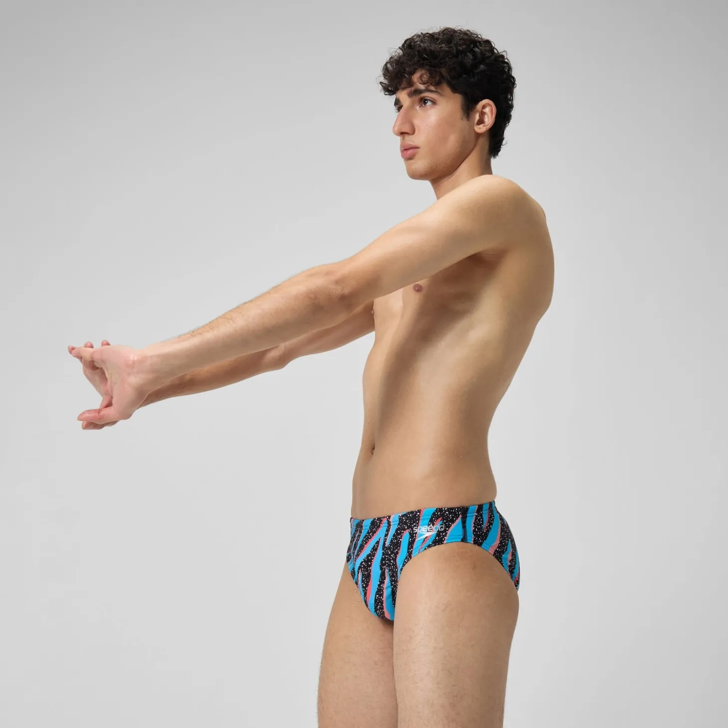 Slip de bain Hommes 5 cm Allover Digital pour Hommes Noir/Bleu picton/Rouge sirène