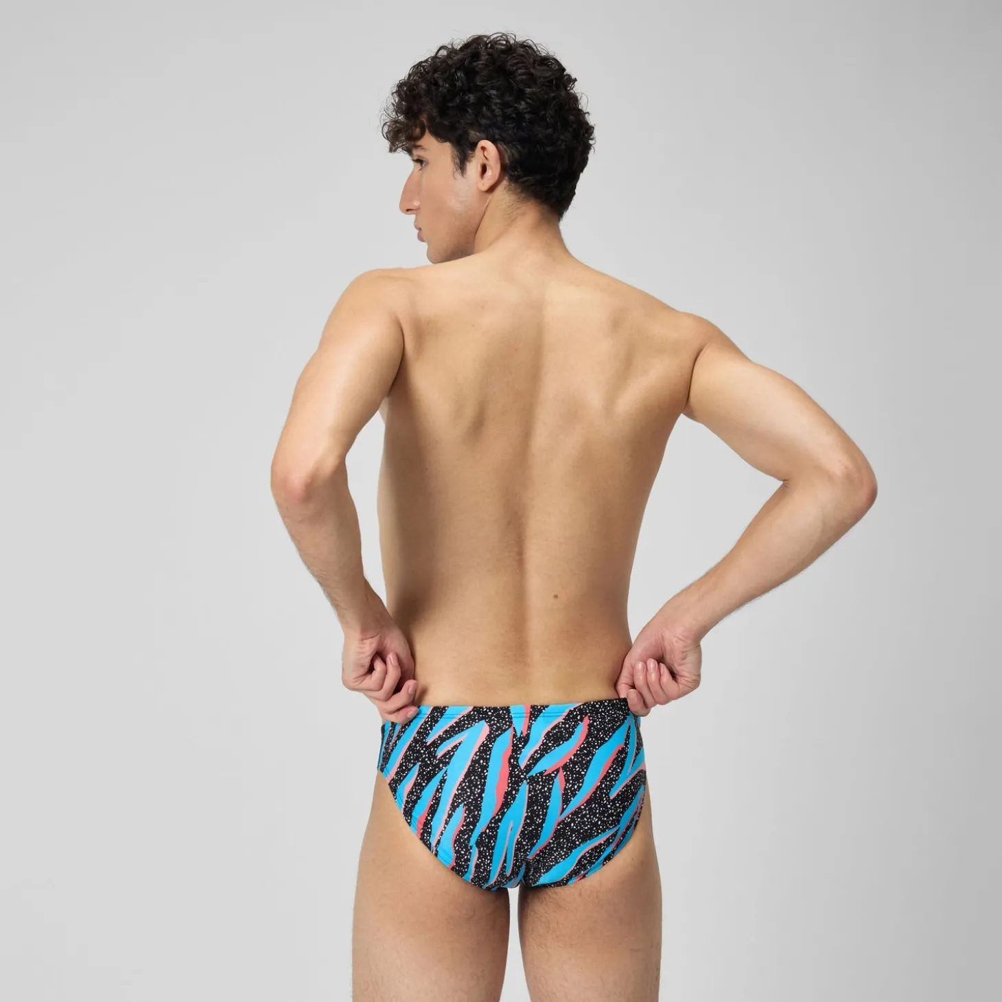 Slip de bain Hommes 5 cm Allover Digital pour Hommes Noir/Bleu picton/Rouge sirène