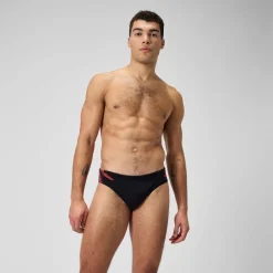 Slip de bain Hommes Tech Panel 7 cm pour Hommes Noir/Rouge sirène/Gris USA