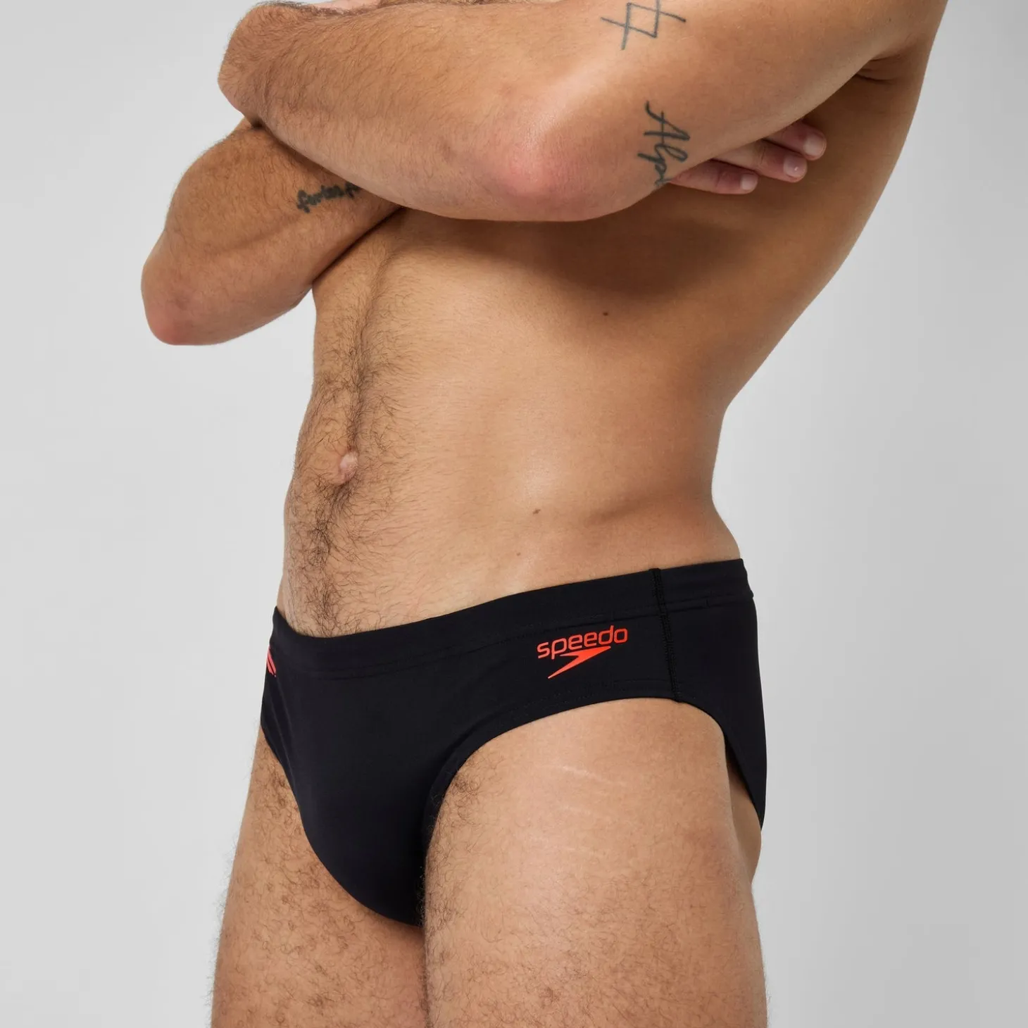 Slip de bain Hommes Tech Panel 7 cm pour Hommes Noir/Rouge sirène/Gris USA