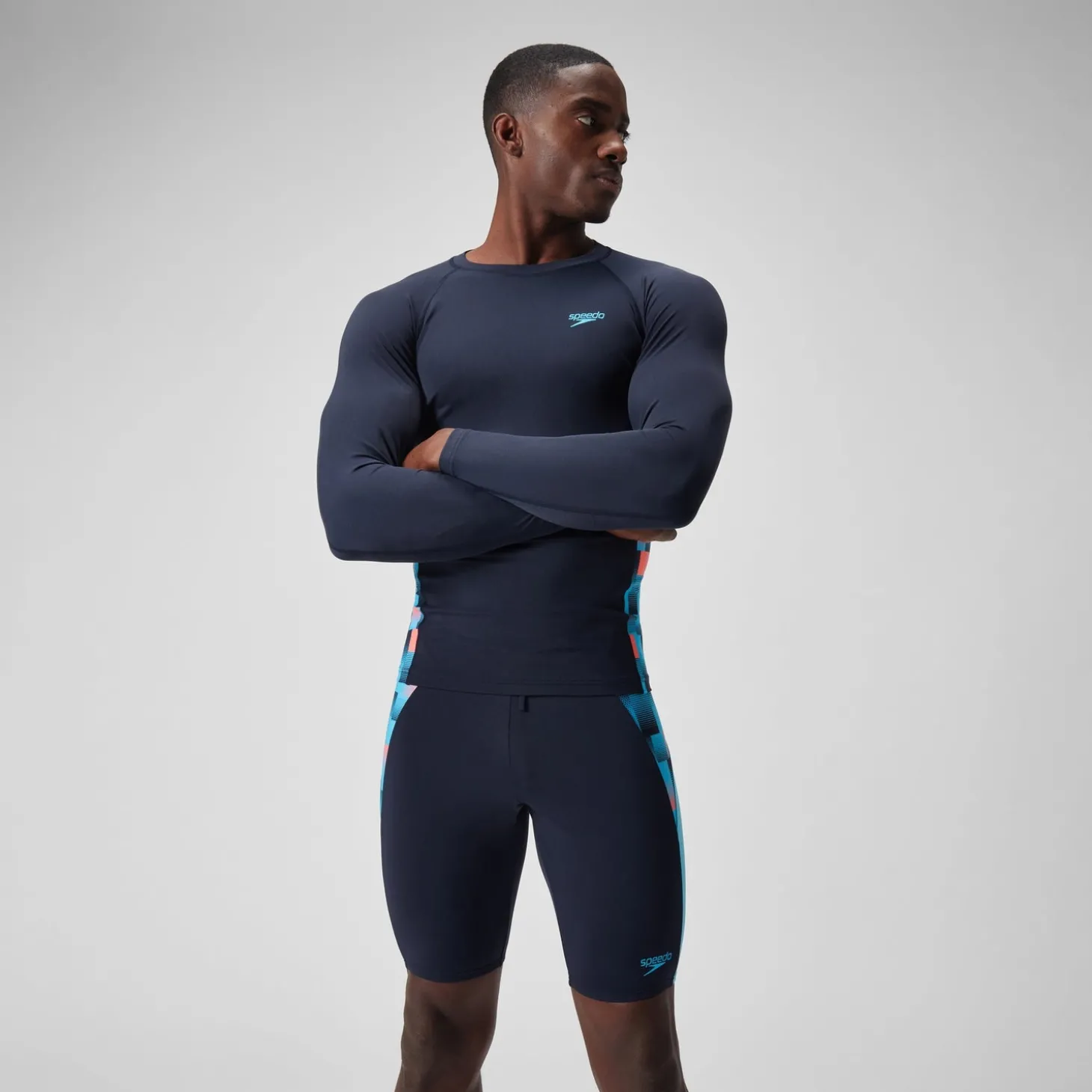 T-shirt rashguard Hommes END+ Splice pour Hommes Bleu Marine/Bleu
